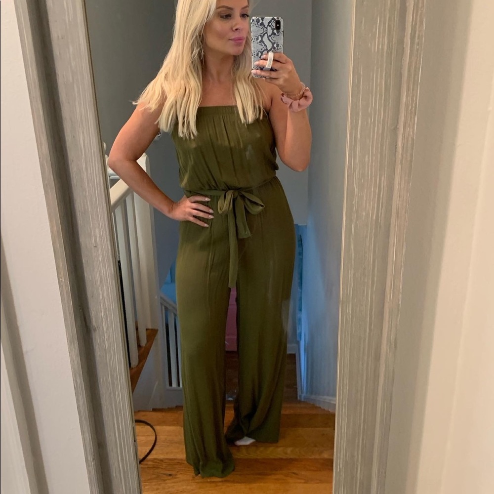 Strapless hunter green jumpsuit size small